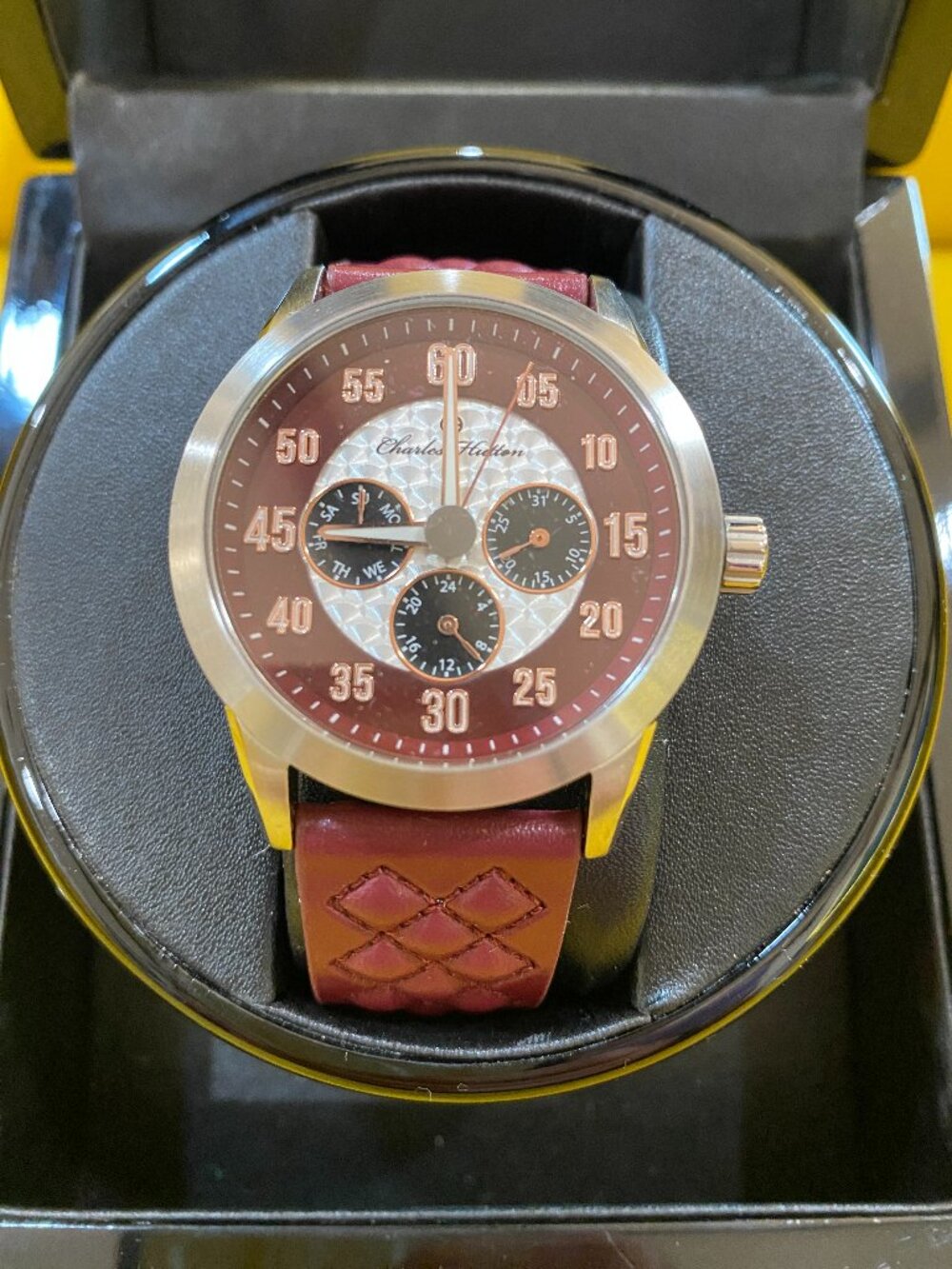 Charles Hutton Men’s Watch Burgundy Leather Brown Dial 10ATM 330FT